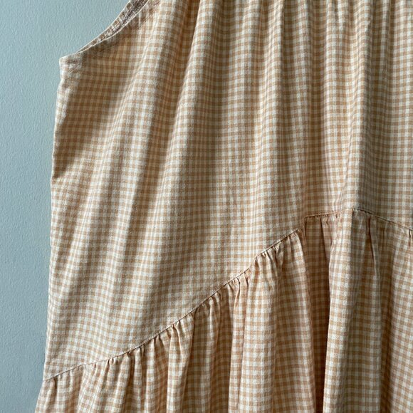 Handmade Plus Size Cotton Orange Tan Cream Gingham Elastic Straps Dress - Picture 9 of 16